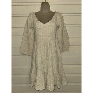 saltwater LUXE Cream Textured Puff-Sleeve Smocked Dress